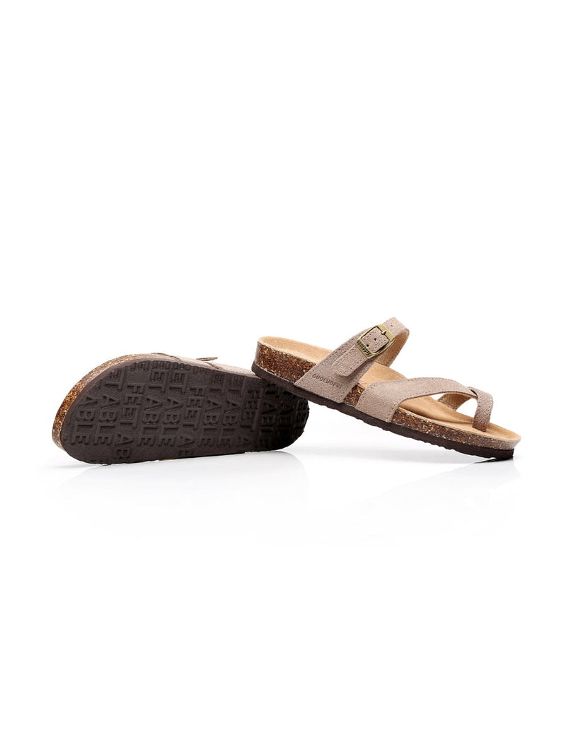 Maibulun | Latte Buckle-accent Suede Upper Sandal