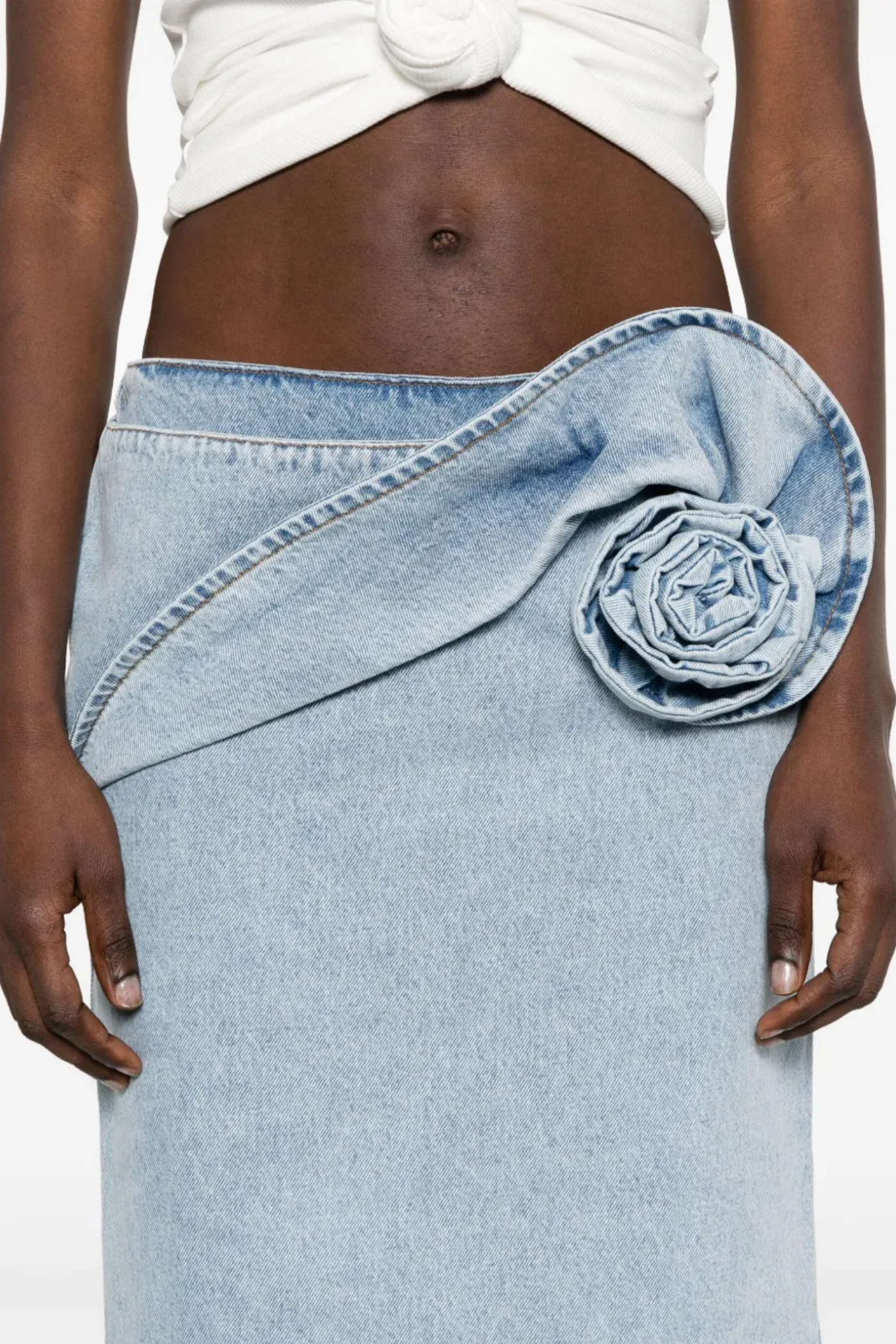 Laundra Appliqué Denim Midi Skirt