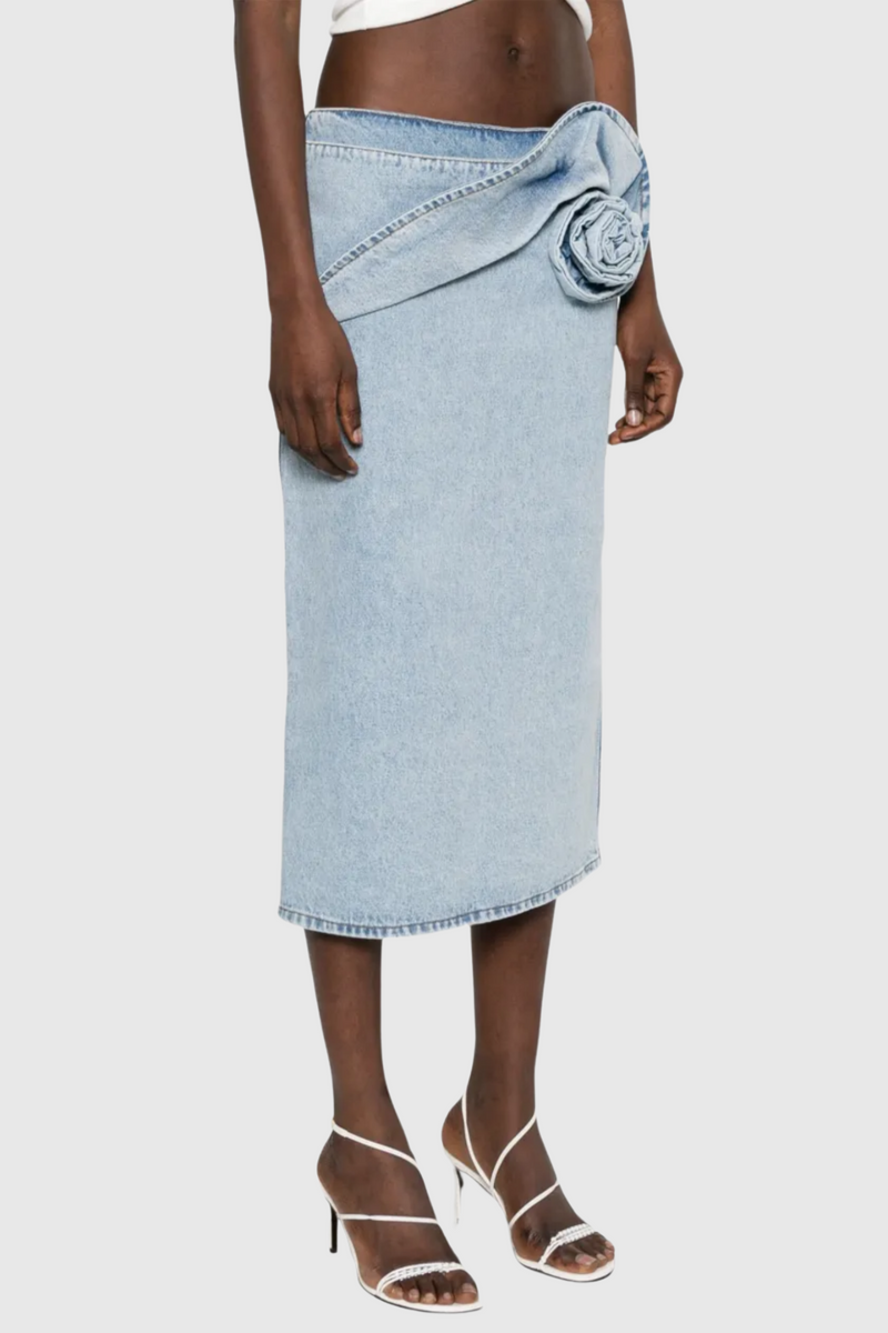 Laundra Appliqué Denim Midi Skirt