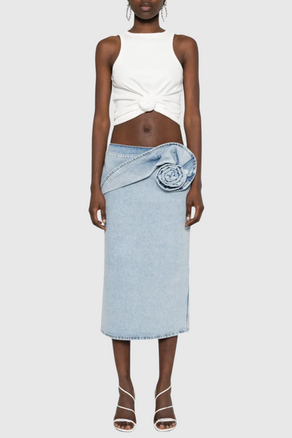 Laundra Appliqué Denim Midi Skirt