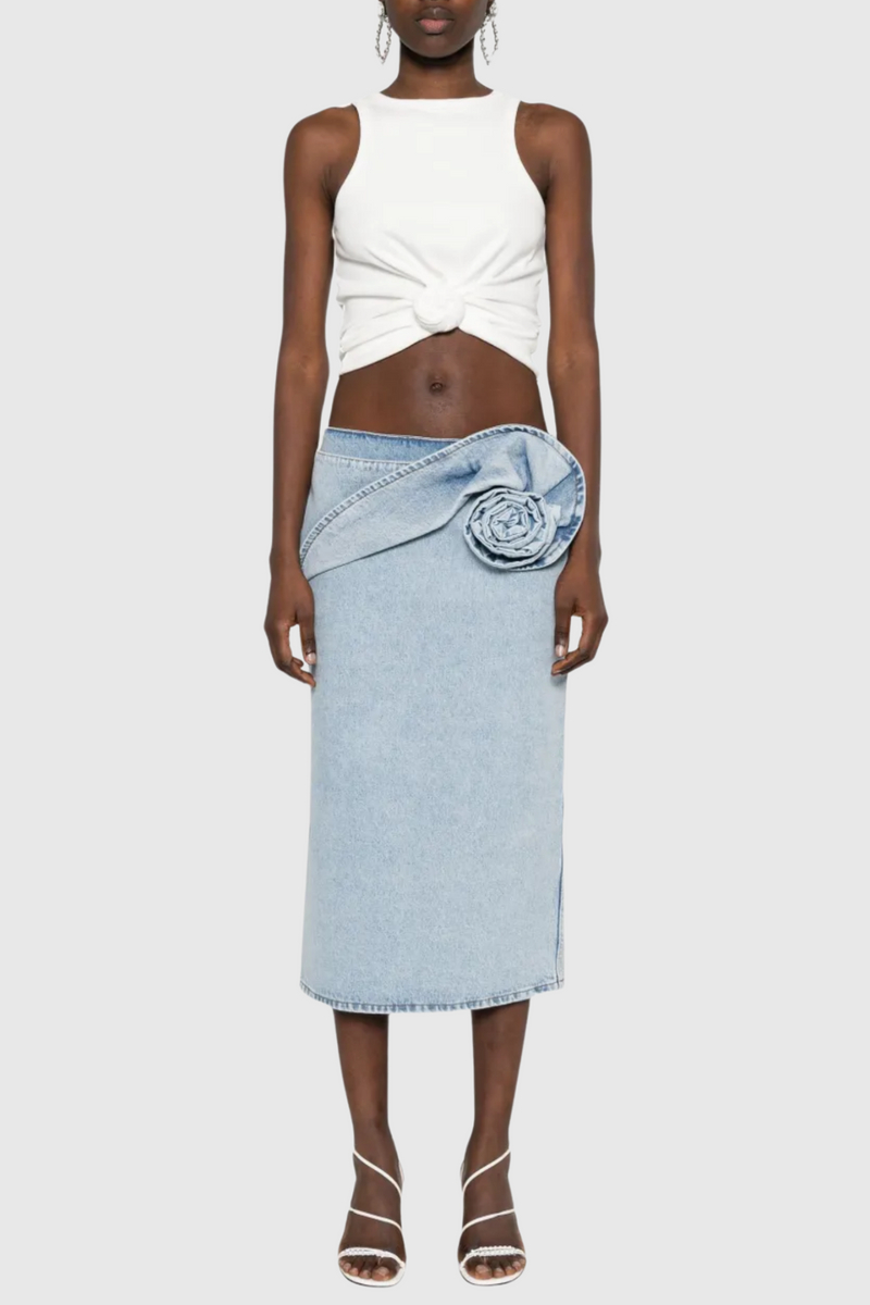 Laundra Appliqué Denim Midi Skirt