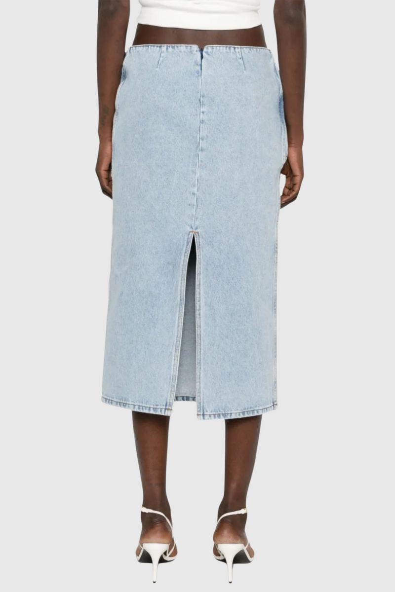 Laundra Appliqué Denim Midi Skirt