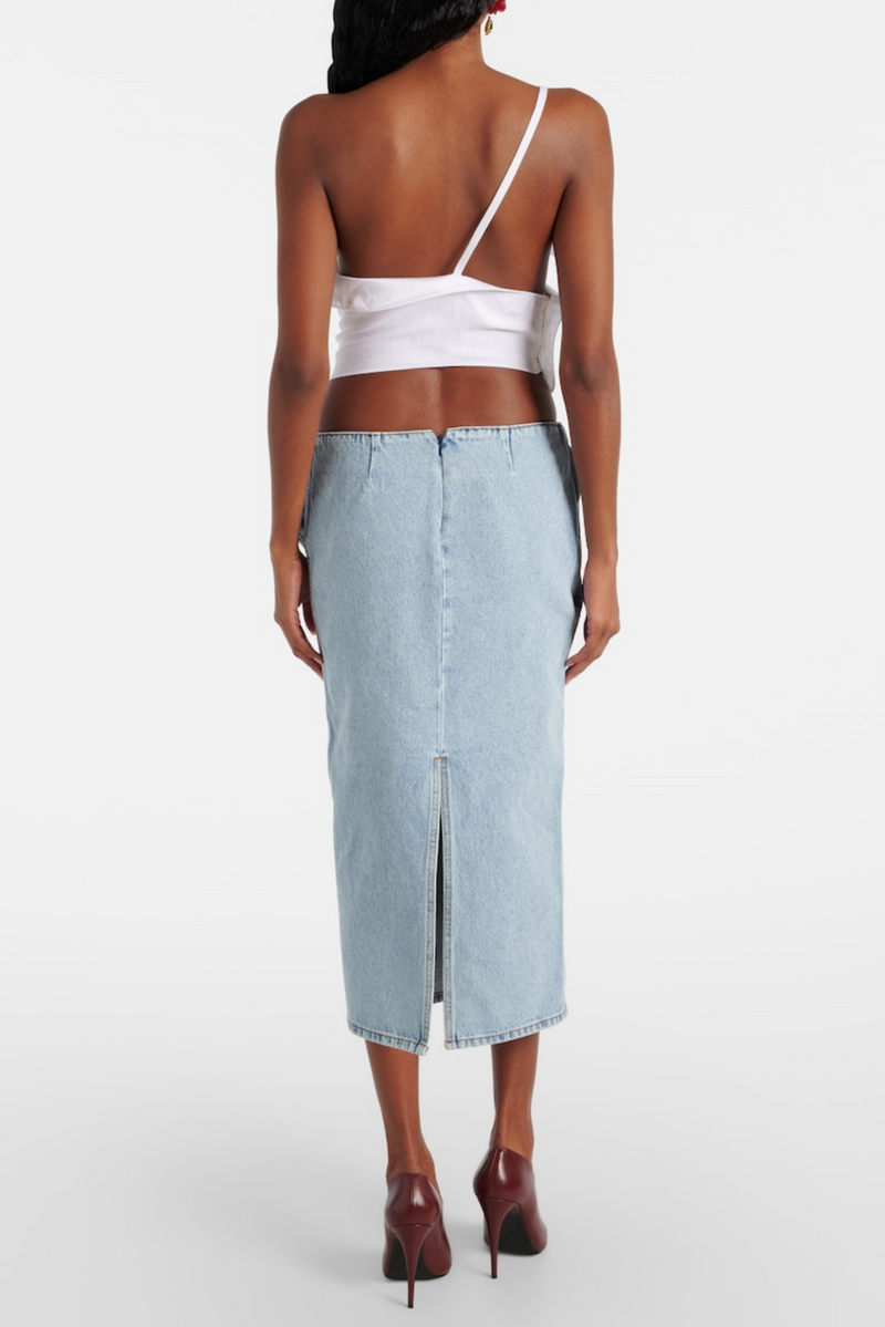 Laundra Appliqué Denim Midi Skirt