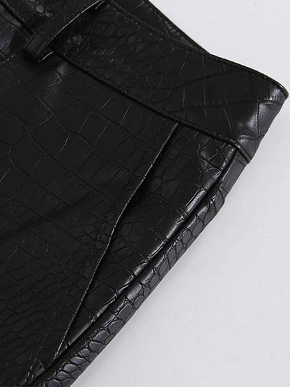 Autumn Black Crocodile Texture Leather Zipper High Waist Y2k Pants