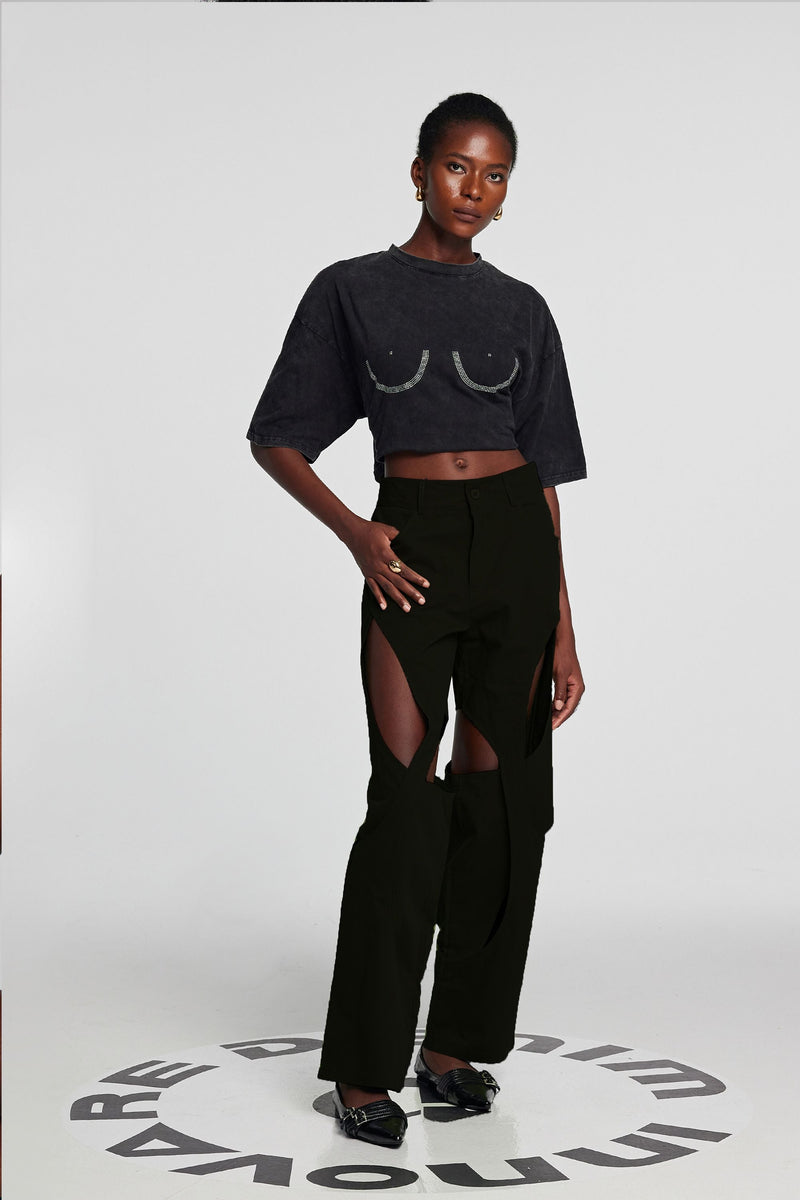 Leilany Cutout Cross Pants in Black