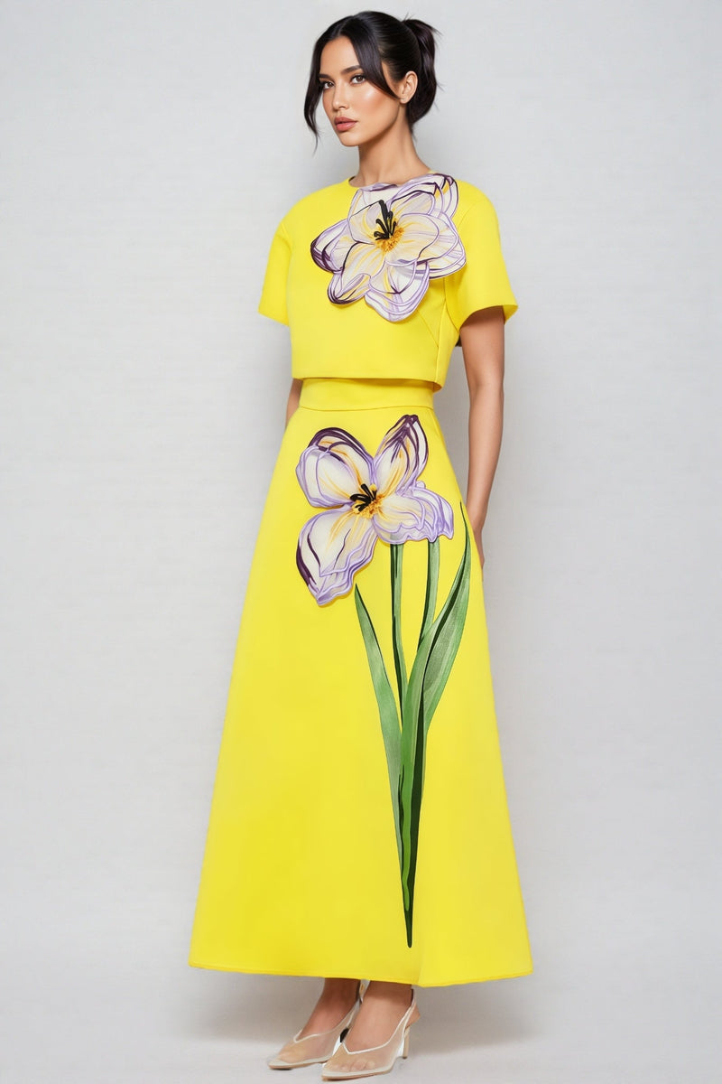 Hespet Yellow 3d Maxi Dress Set