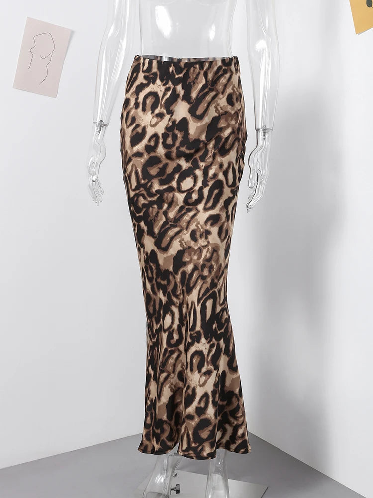 Leopard Print High Waist Slim Midi Beach Holiday Skirt