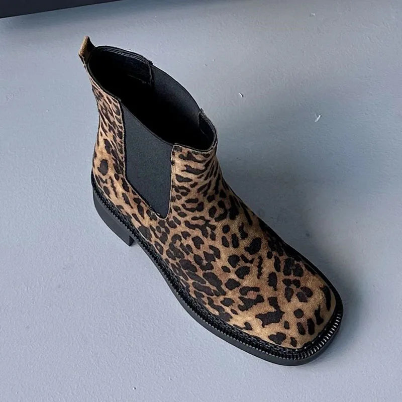 Leopard Print Slip on Western Flats Designer Ankle Boot