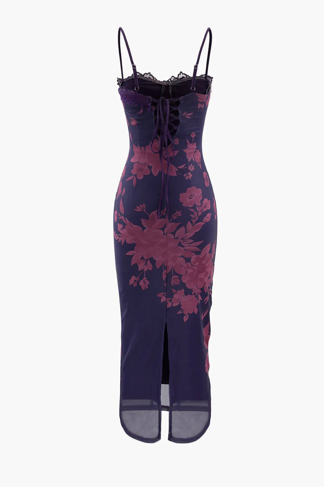 Lestie Purple Printed Lace Slit Maxi Dress