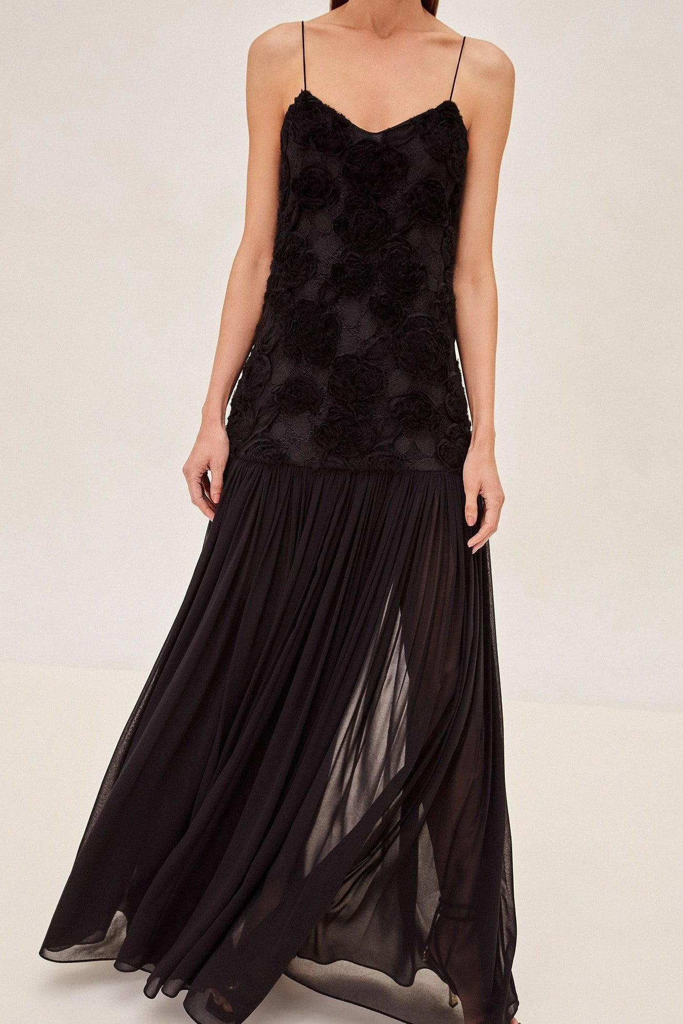 Lillie Spaghetti Ruffle Maxi Dress - Black