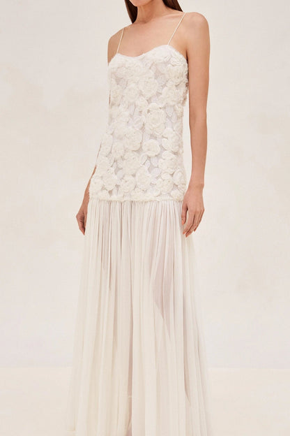 Lillie Spaghetti Ruffle Maxi Dress - White