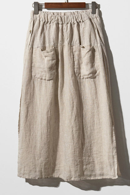 Linen Pocketed Midi Skirt