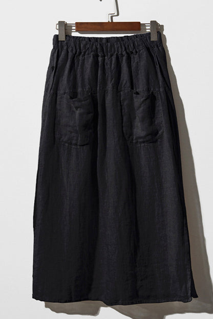 Linen Pocketed Midi Skirt