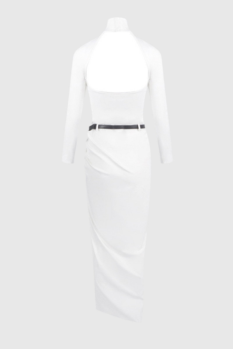 Lombe Ruched Belted Split Maxi Dress