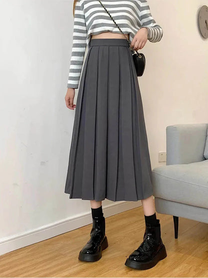 Dressbetty - Brown Summer Korean High Waist Midi A-line Skirt