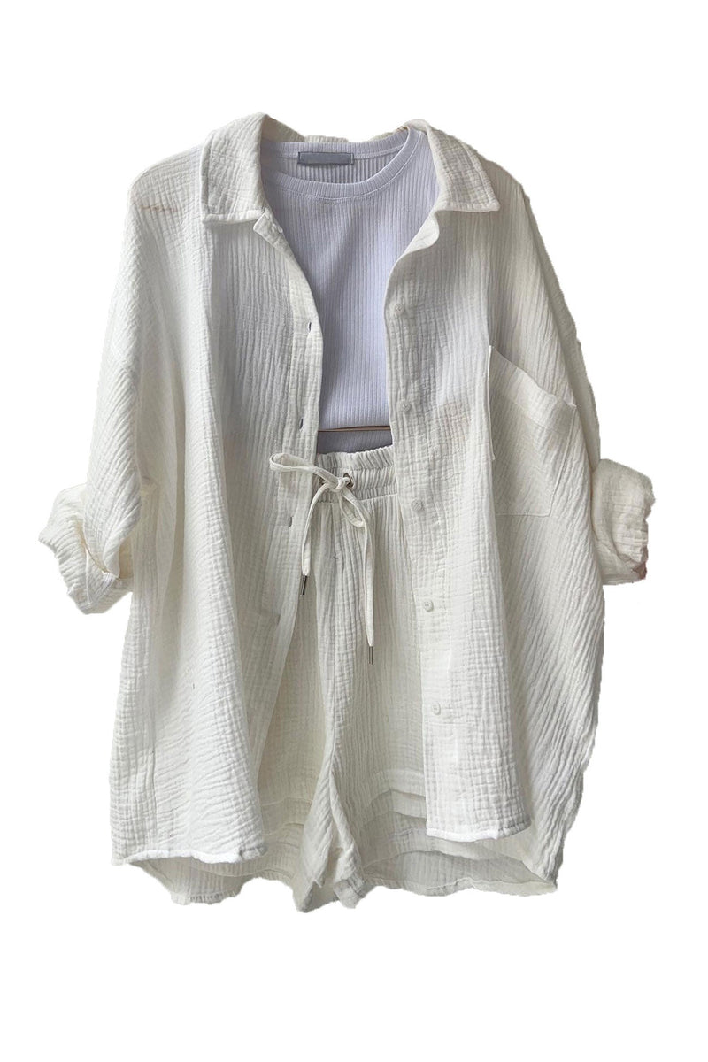 Long Sleeve Color Shirt Shorts Set