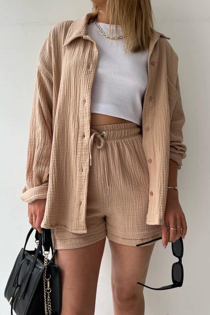 Long Sleeve Color Shirt Shorts Set