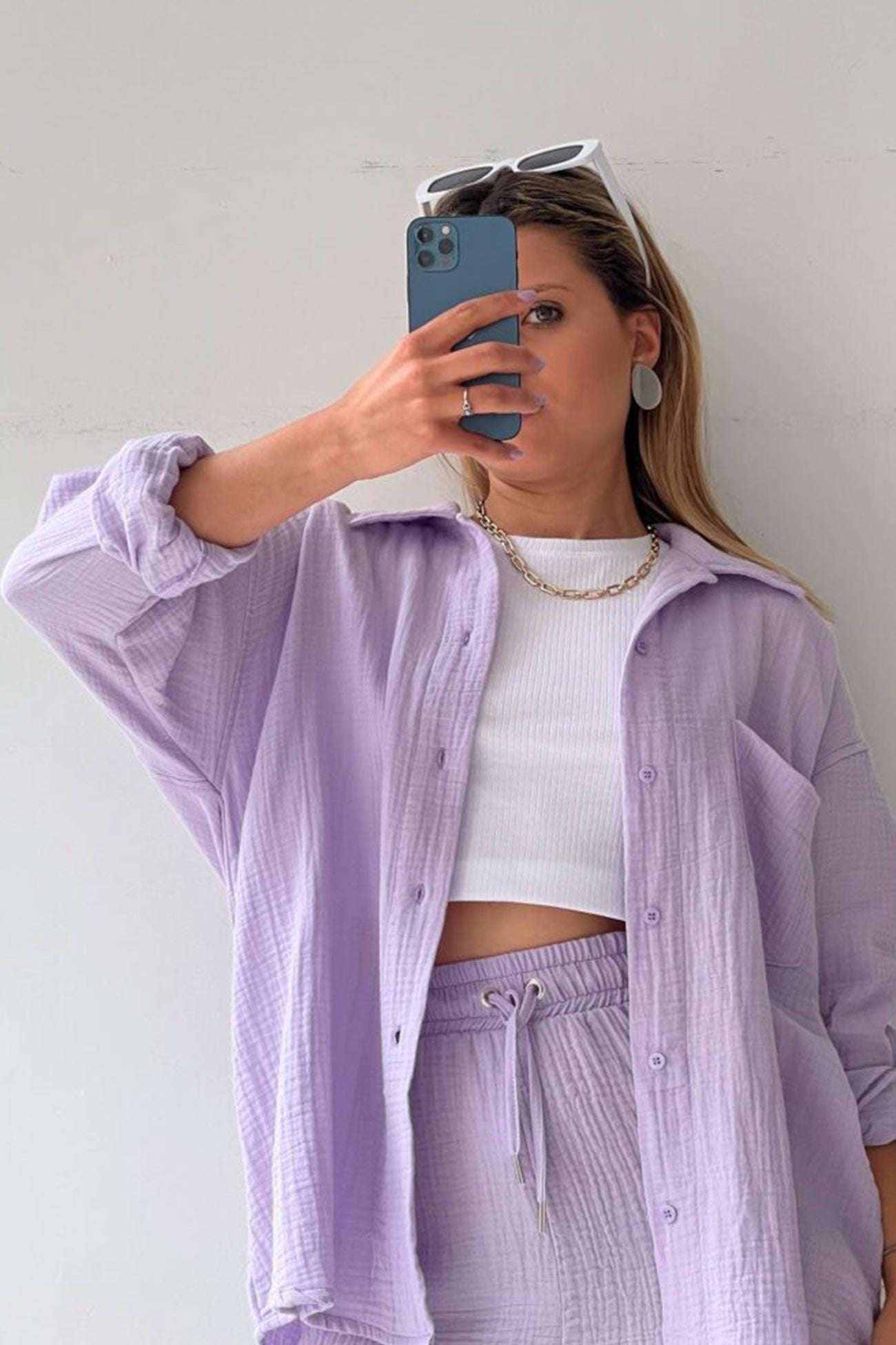 Long Sleeve Color Shirt Shorts Set