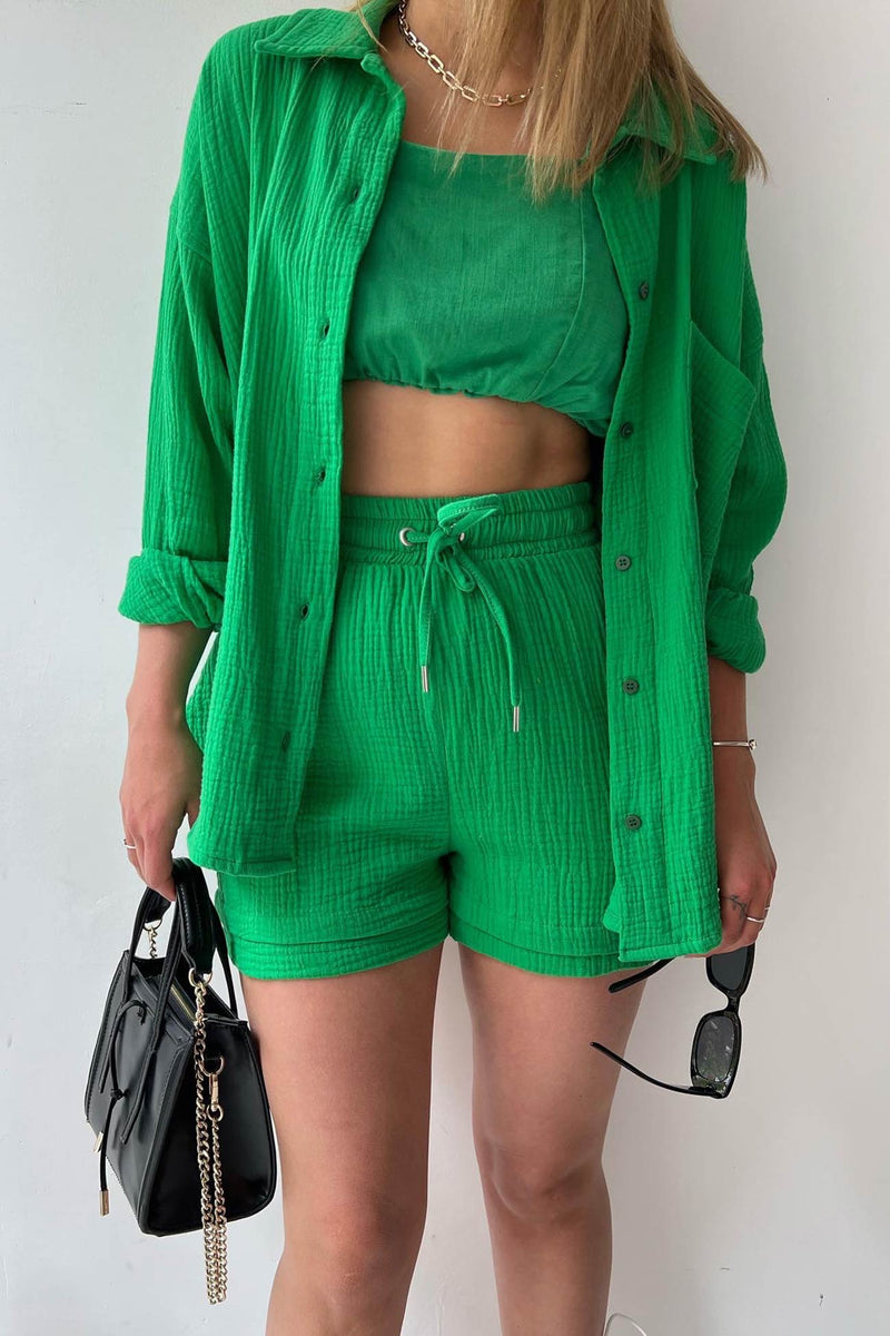 Long Sleeve Color Shirt Shorts Set