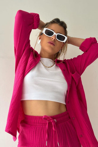 Long Sleeve Color Shirt Shorts Set