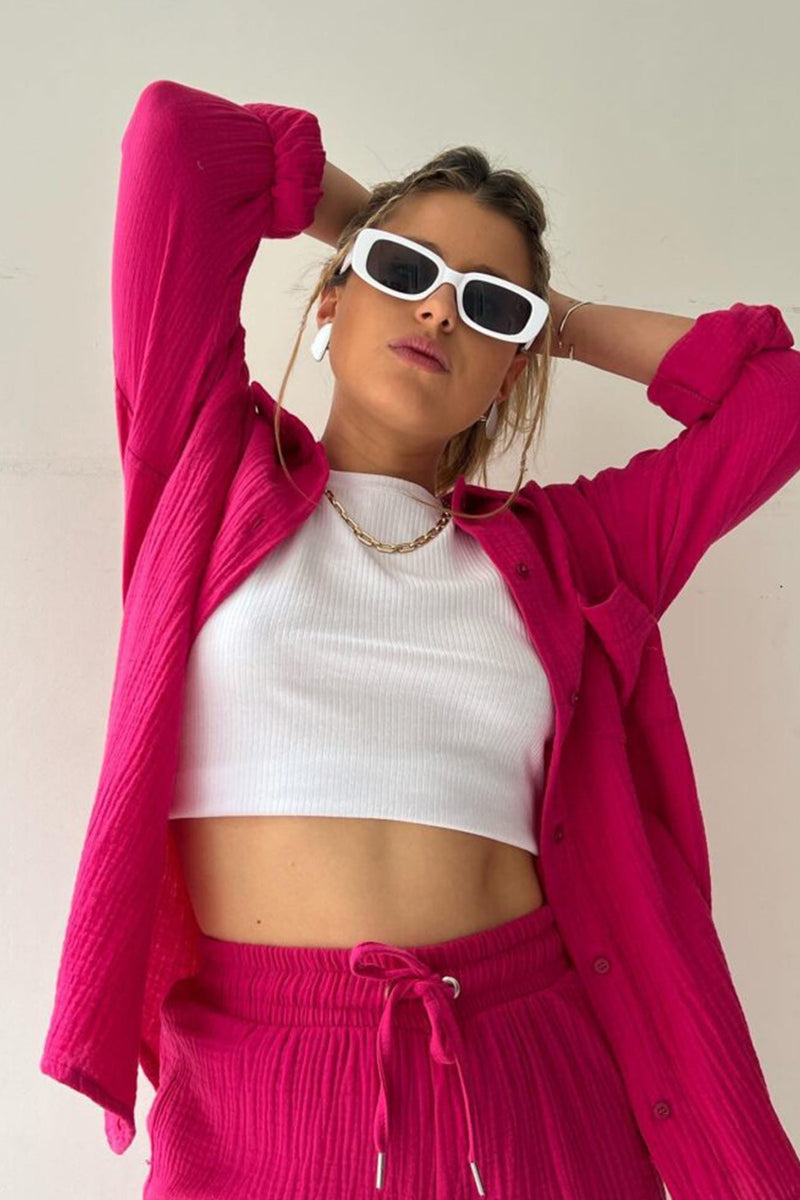 Long Sleeve Color Shirt Shorts Set