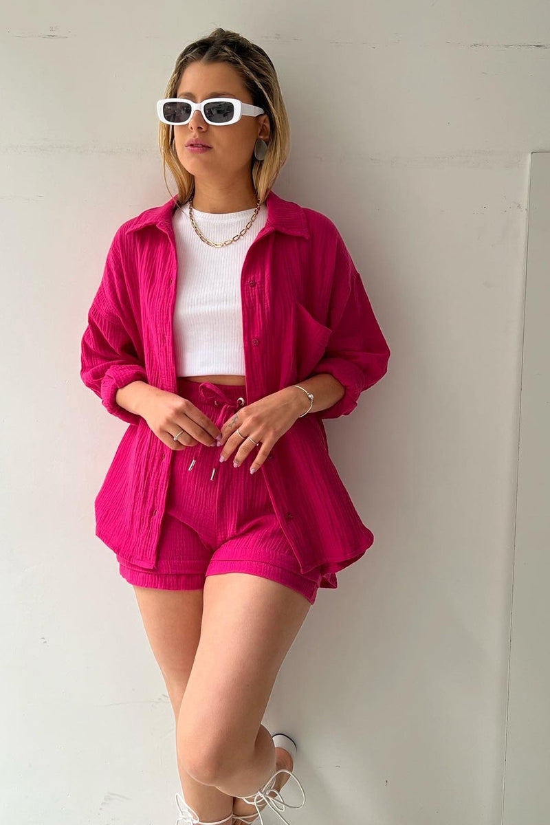 Long Sleeve Color Shirt Shorts Set