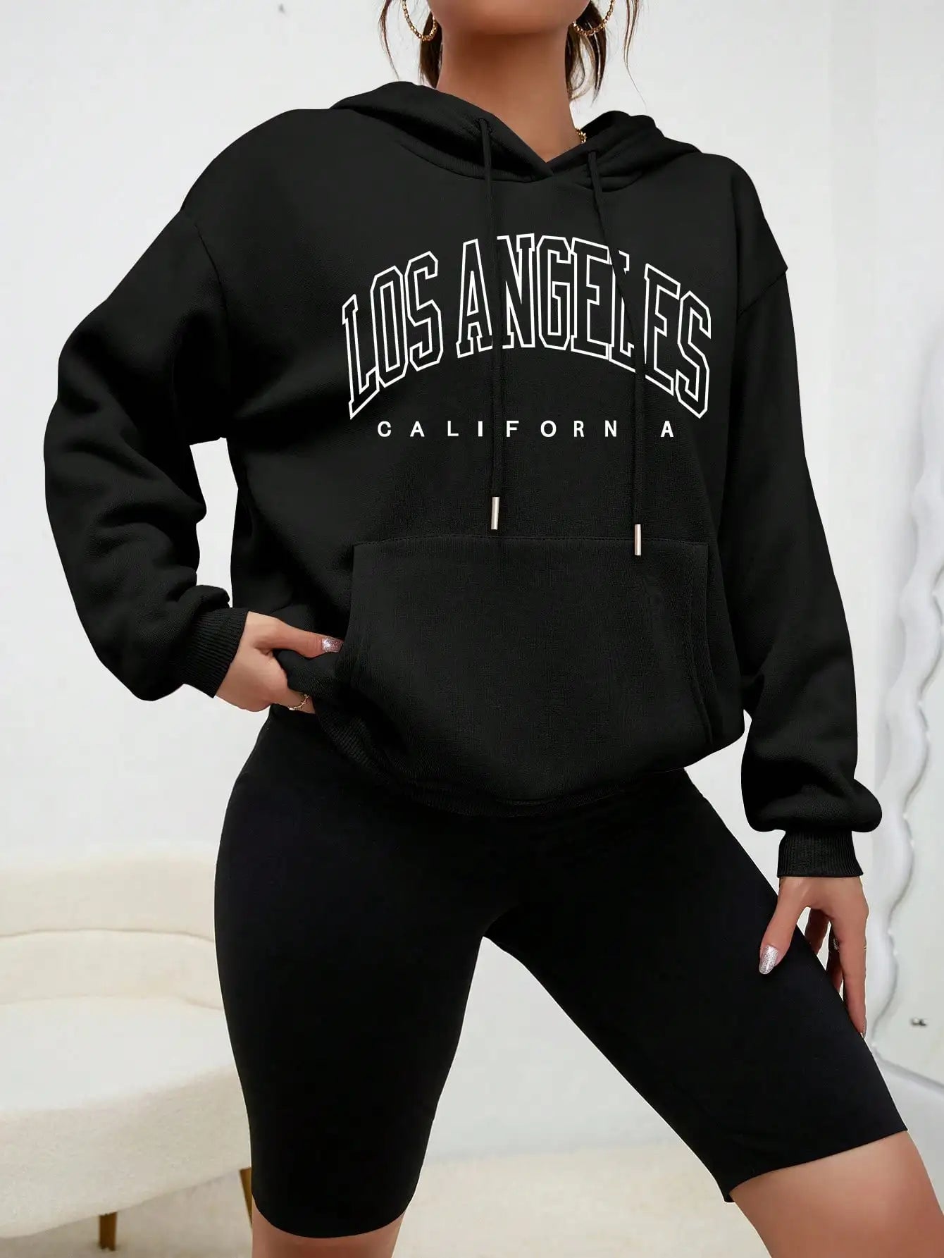 Los Angeles Art Letter Design American Style Sweatshirt Autumn Hip Hop Female Hoodies Fleece Top