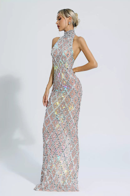 Louise Diamond Maxi Dress-silver