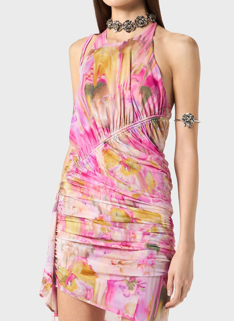 Ludema Print Halter Ruched Mini Dress