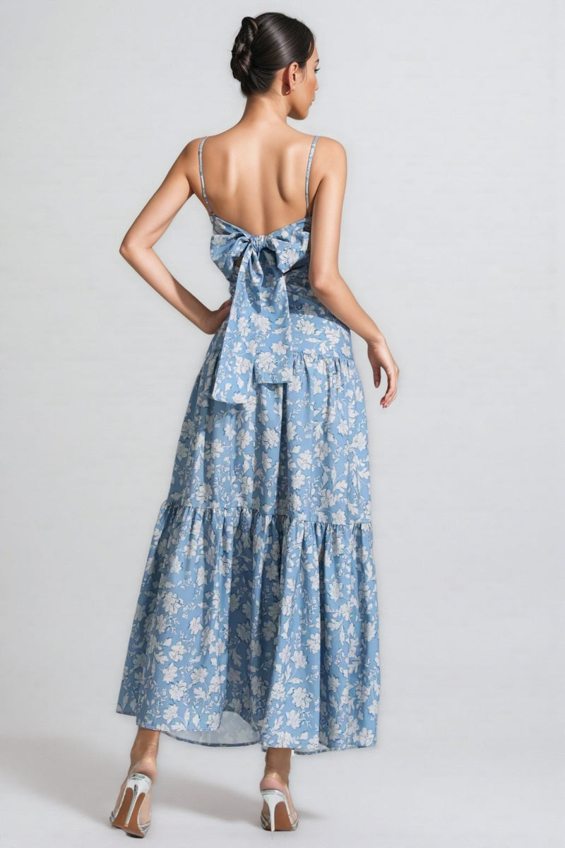 Corek Blue Ruched Slip Maxi Dress