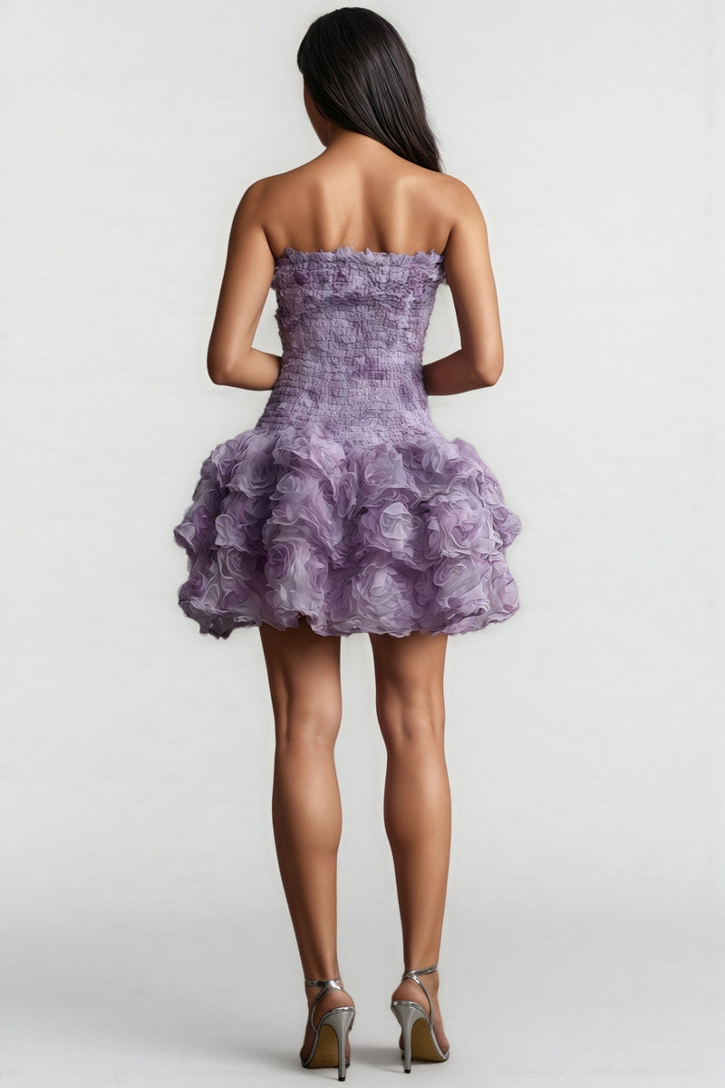 Gaiusl Purple Printed Strapless Mini Dress