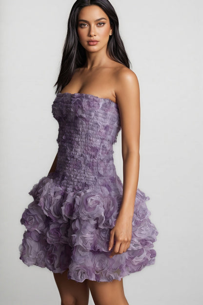 Gaiusl Purple Printed Strapless Mini Dress