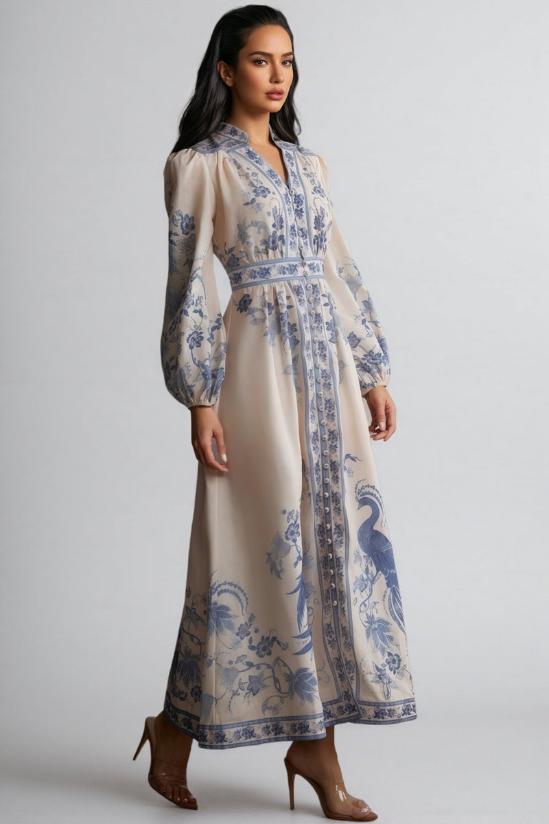 Ruby Patterned Print Long Sleeve Maxi Dress