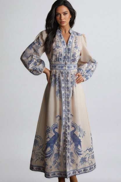 Ruby Patterned Print Long Sleeve Maxi Dress