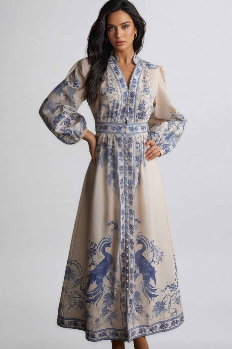 Ruby Patterned Print Long Sleeve Maxi Dress