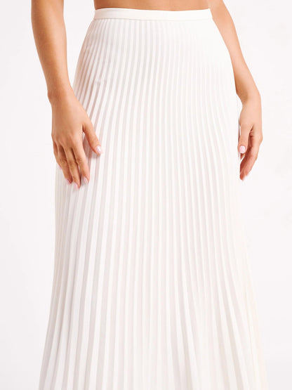 Crepe Knit Cravat Top & Pleated Suiting Maxi Skirt