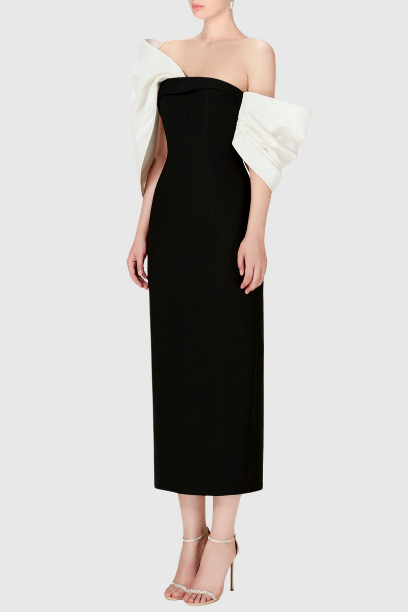 Faina Bow Embellished Midi Dress - Black