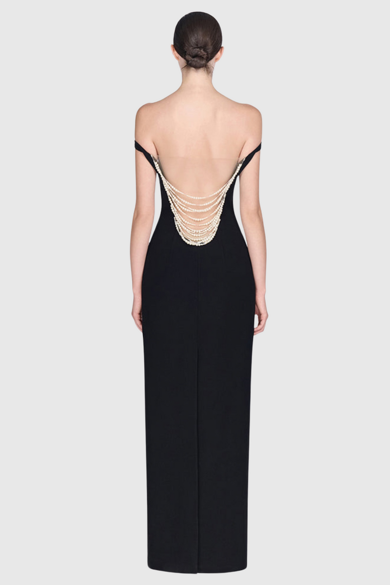 Macsen Pearl Beaded Off Shoulder Maxi Dress