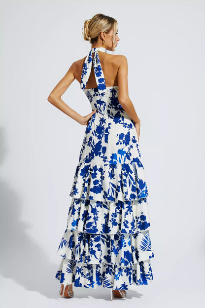Mae Blue Lace-up Maxi Dress