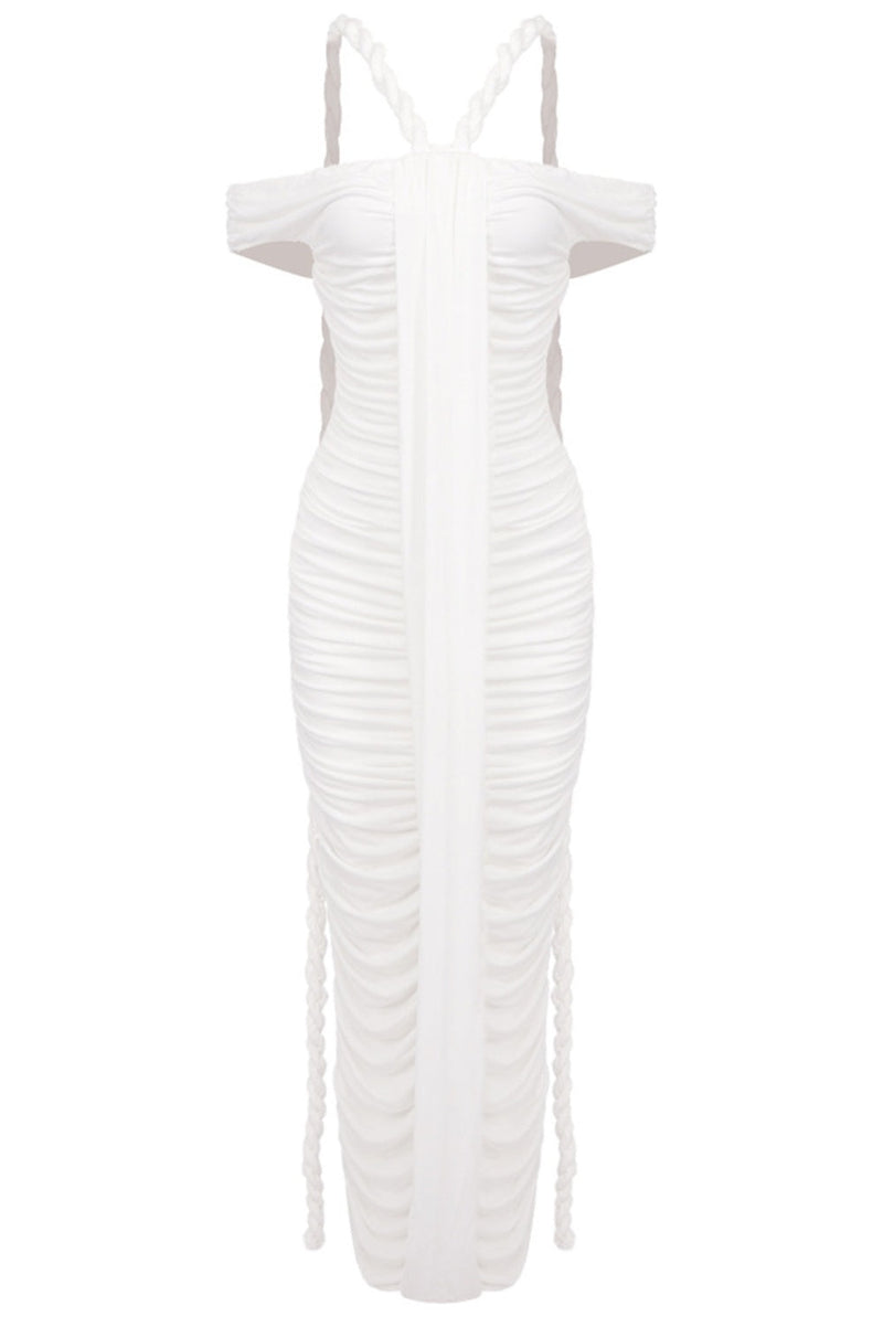 Maisie Off Shoulder Rope Ruched Maxi Dress - White