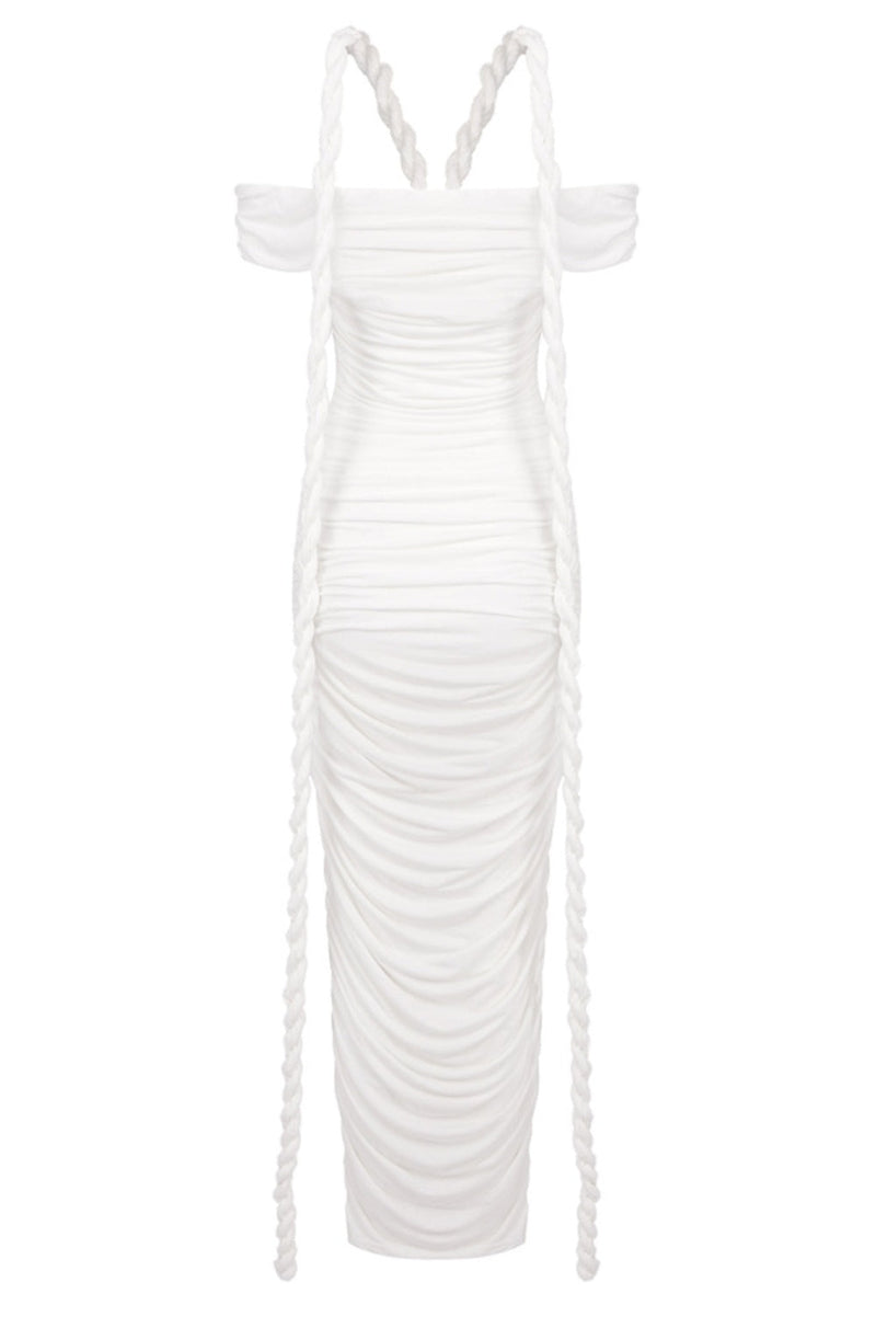 Maisie Off Shoulder Rope Ruched Maxi Dress - White