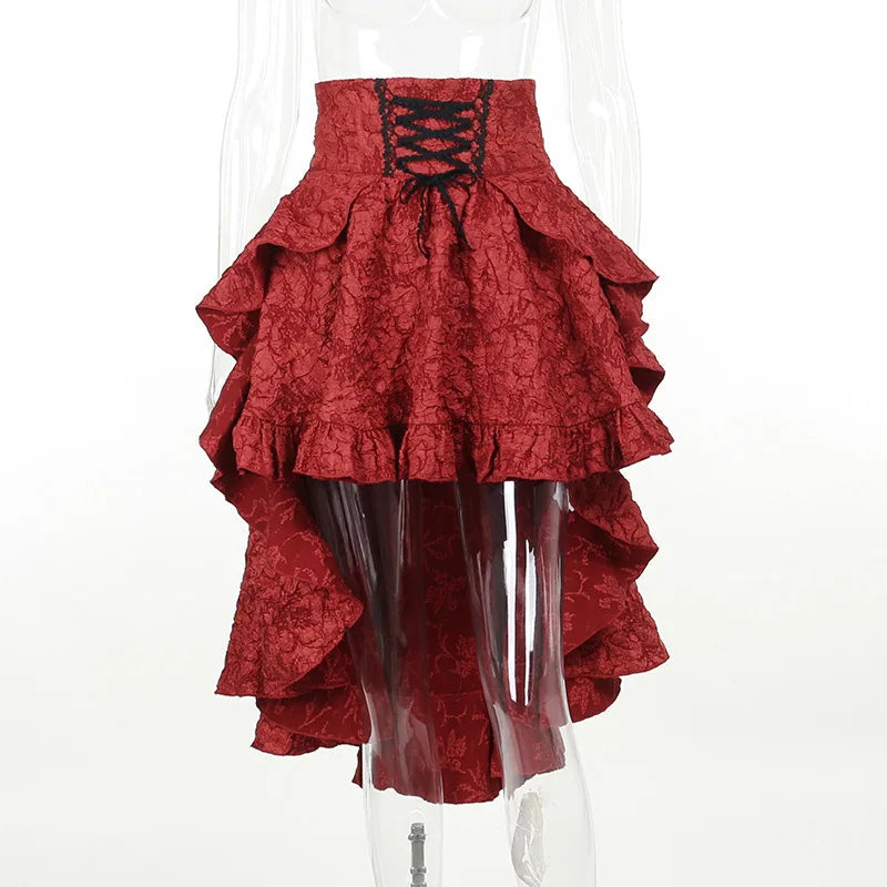 Mall Goth High Waist Swallowtail Steamvintage Lace Up Asymmetrical High Low Skirt