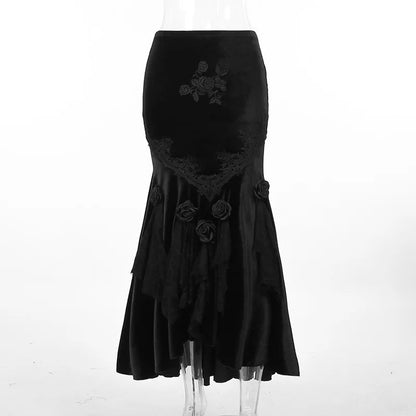 Mall Goth Velvet Fishtail Jacquard Hip Wrap Fairy Grunge Victorian Steamlong Skirt