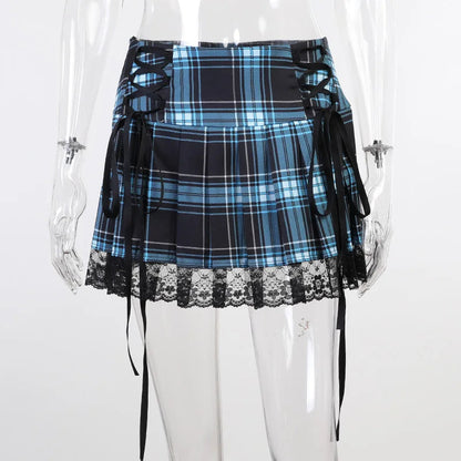 Mall Gothic Grunge Summer Mini Y2k Lace Harajuku High Waist Bandage Skirt