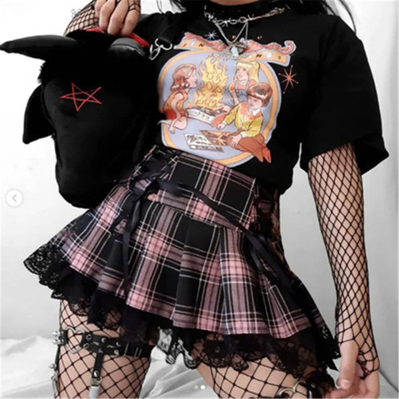 Mall Gothic Grunge Summer Mini Y2k Lace Harajuku High Waist Bandage Skirt