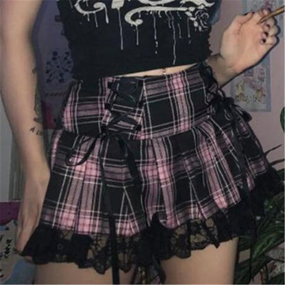 Mall Gothic Grunge Summer Mini Y2k Lace Harajuku High Waist Bandage Skirt