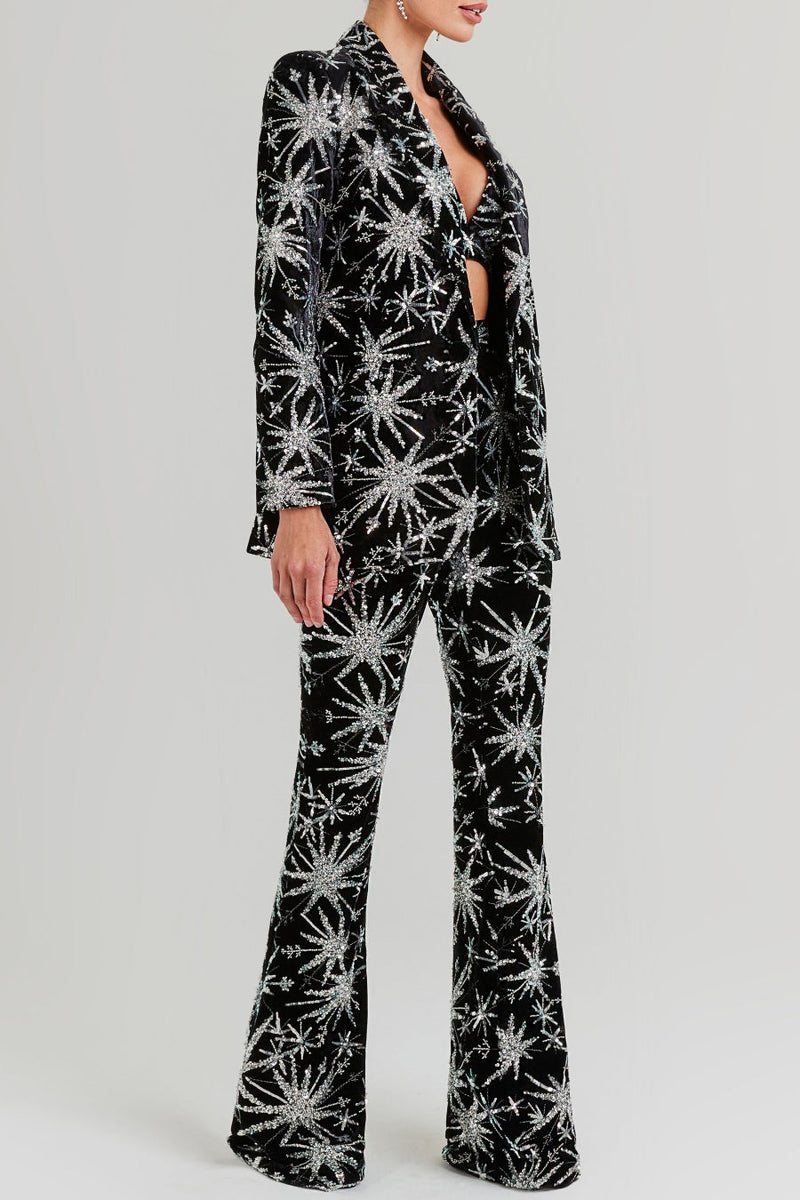 Marigo Star Glitter Embroidered Blazer Two Piece Set