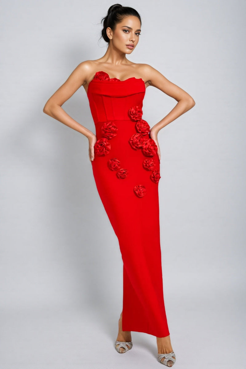 Janka Red Rose Off Shoulder Maxi Dress