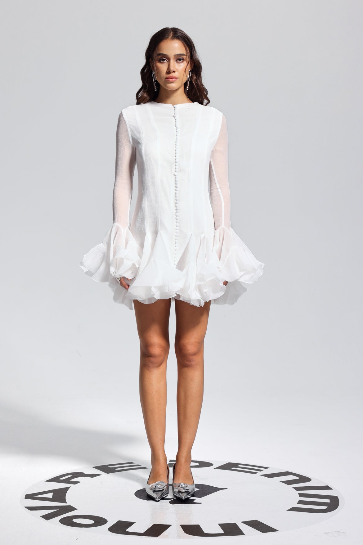 Mccarthy Mesh Ruffle Mini Dress in White