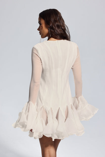 Mccarthy Mesh Ruffle Mini Dress in Apricot